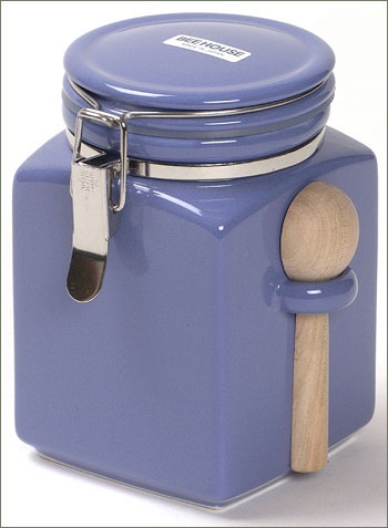 Bee House Ceramic Canister - Small Blueberry with Spoon