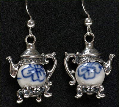 Tiny Teapots Chinese Porcelain Earrings